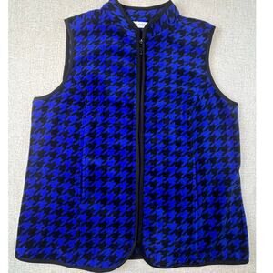 Susan Graver Women’s Large Black/Blue Chevron Fleece Zip-Front Vest Layering